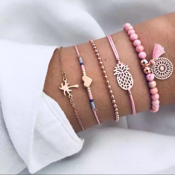 5-Piece “Pink Paradise” Layering Bracelet Set - Picture 1 of 2
